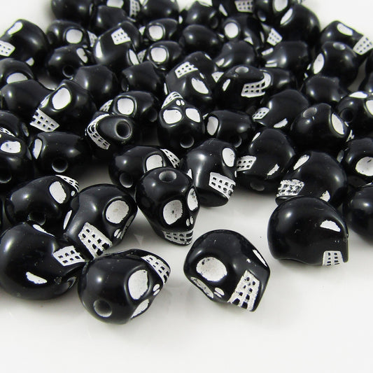 50g 55+pcs Black 3D Acrylic Skull Craft Beads 13x10mm Hole 2mm