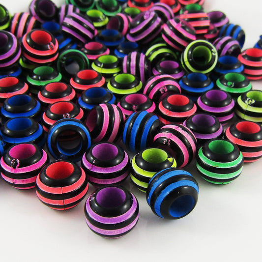 50g 145+pcs Acrylic Striped Round Craft Beads 9.5x7.5mm Hole 4.5mm