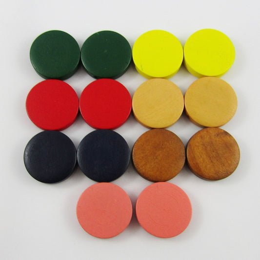 50pcs in random pairs Flat Round Disc Bead Painted Wood 20x5mm Hole 2mm