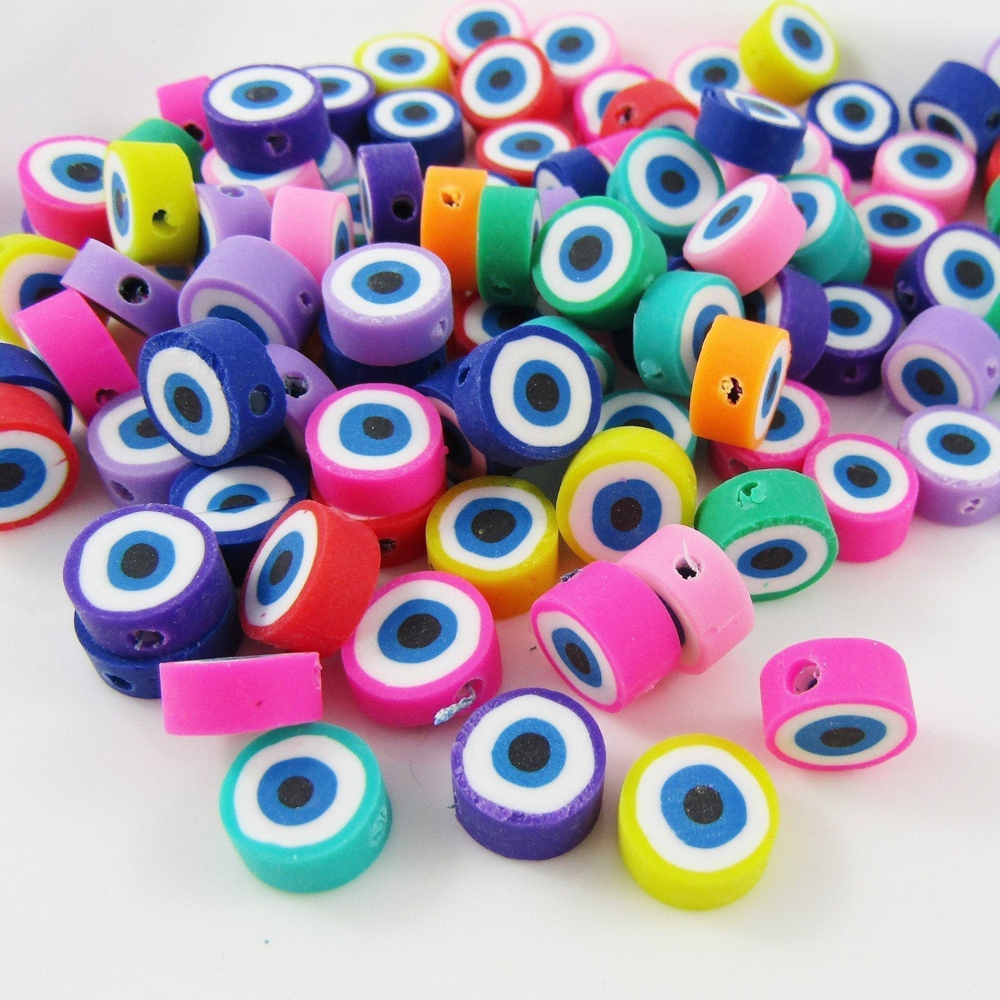 50pcs Polymer Clay Evil Eye Bead Approx 10x10x5mm Hole 1.2mm
