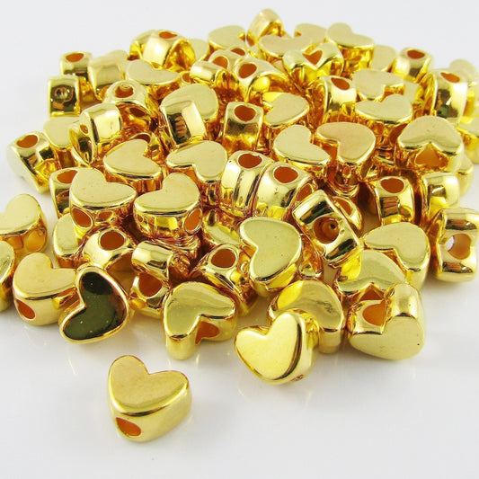 Bulk 50pcs Acrylic Heart Spacer Bead Craft Beads 12x9mm Hole 3.8mm Golden