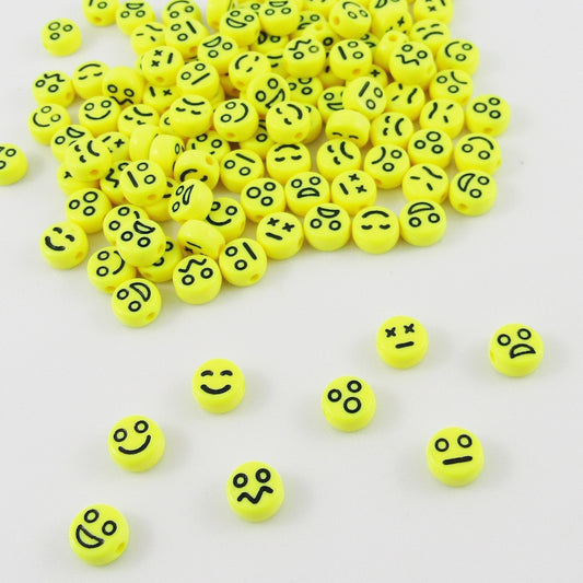 Bulk 380pcs Emoji Opaque Yellow Acrylic Flat Round 7x4mm, Hole: 1.6mm