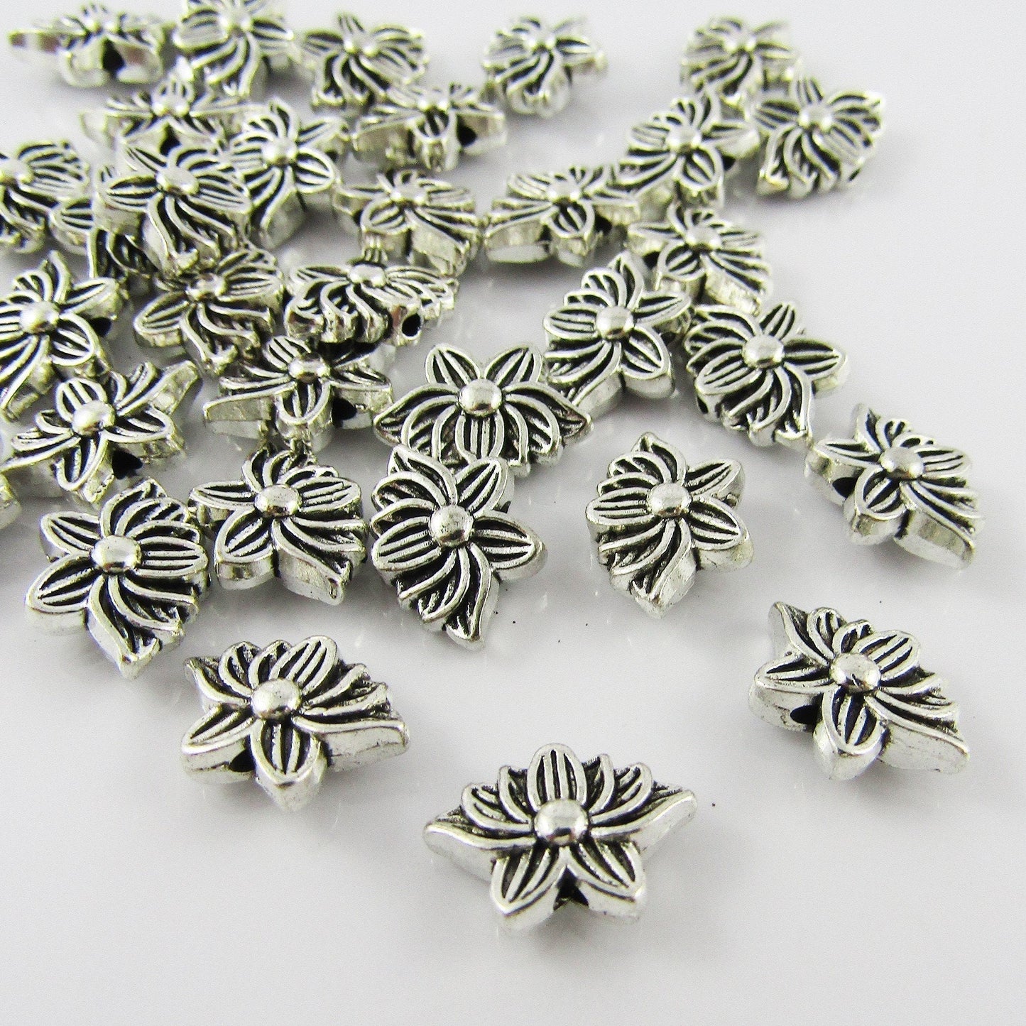 Bulk 58pcs Lotus Flower Bead Alloy 9x12.5x4mm Hole size 1mm