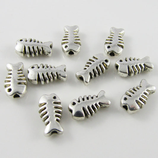 Bulk 10pcs Fish Bone Bead Alloy 13x7mm Hole size 1.5mm