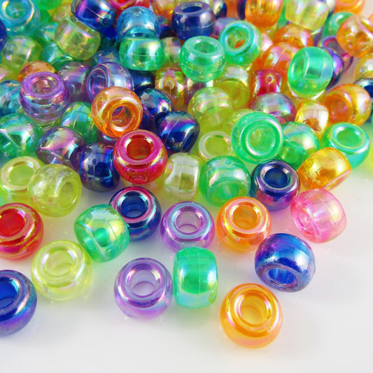 50g 179+pcs Acrylic Pony Barrel Beads Large Hole AB Plated Bright 9x6mm Hole 4mm
