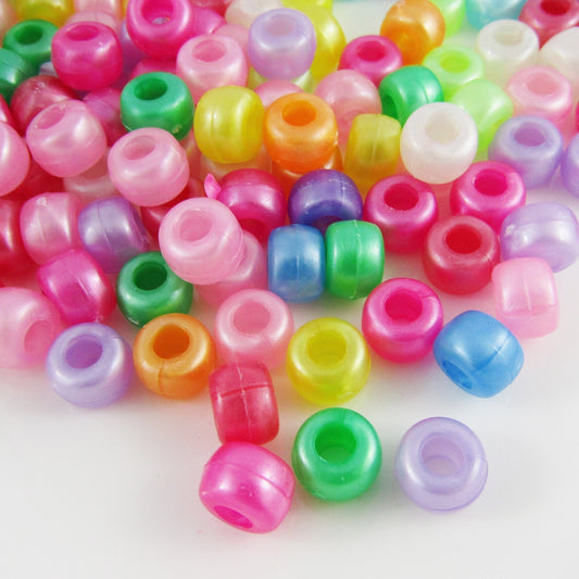 50g 185+pcs Acrylic Pony Barrel Beads Large Hole Pearlized 9x6mm Hole 3.5mm