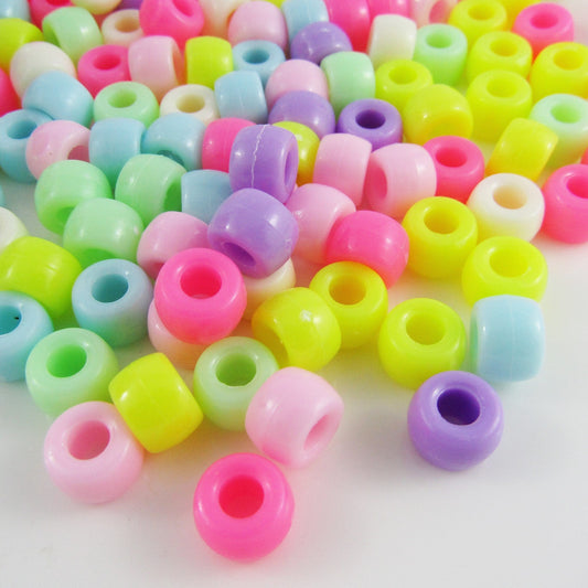 50g 175+pcs Acrylic Pony Beads Large Hole Opaque Pastels 8x6mm Hole 3.5mm