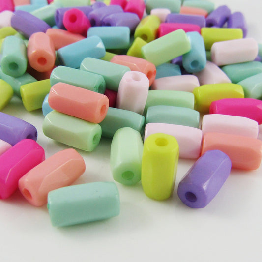 50g 211+pcs Acrylic Tube Beads Opaque Pastels 10x5mm Hole 1.6mm