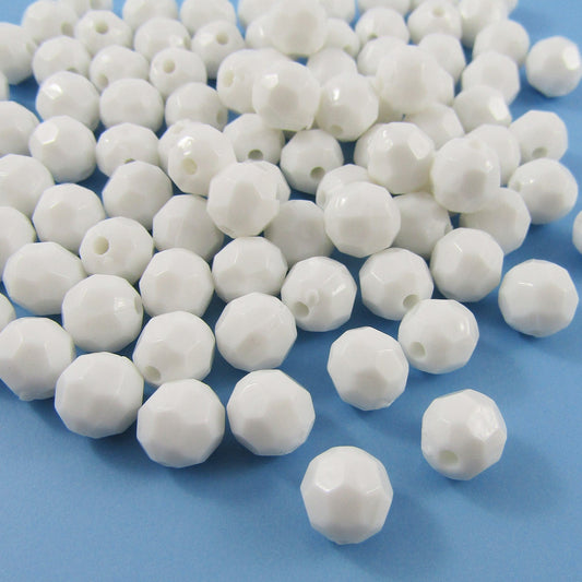 50g 185+pcs Acrylic Faceted Round Opaque White 8x8mm Hole 1.2mm
