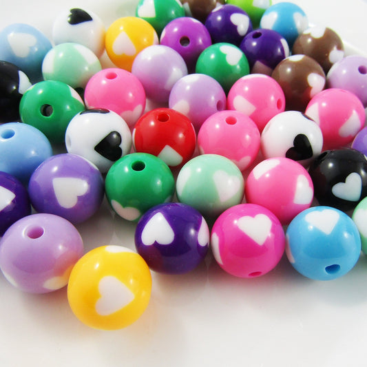 50g 20+pcs Acrylic Love Heart Gumball Round Opaque Mixed 16mm Hole 3mm