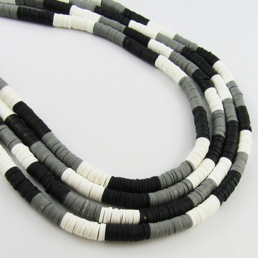 One Strand 290pcs 3 Colour Black White Grey Polymer Clay Bead Katsuki Bead 6mm