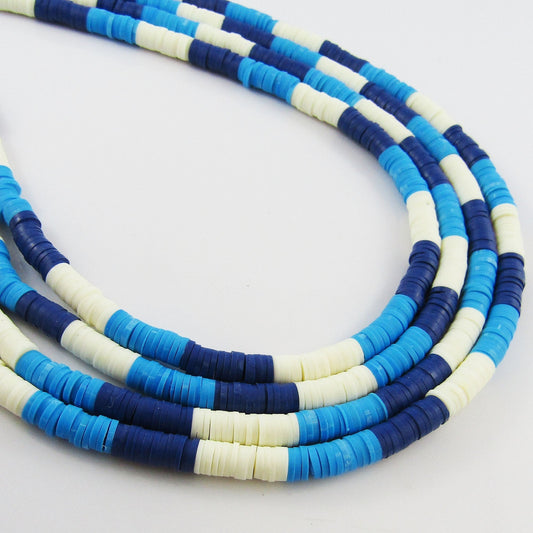 One Strand 290pcs 3 Colour Blue White Navy Polymer Clay Beads Katsuki Bead 6mm