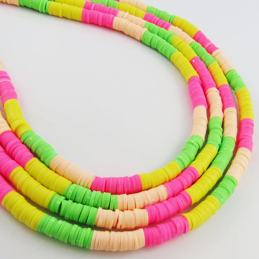 One Strand 290pcs 4 Colour Peach Lime Yellow Pink Polymer Clay Bead Katsuki 6mm