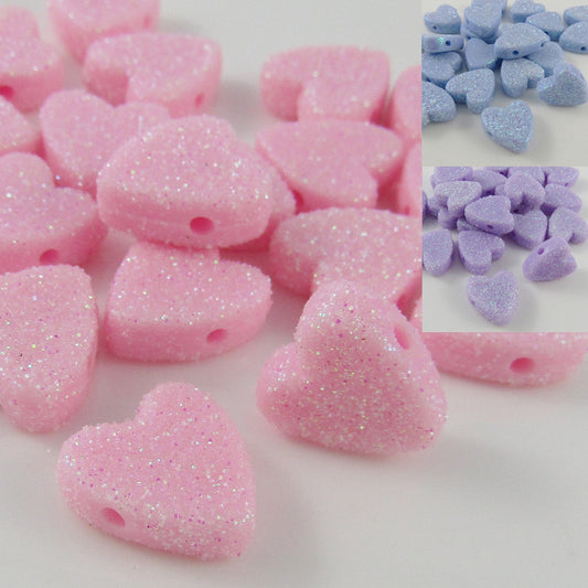 Bulk 20pcs Glitter Love Heart Bead Acrylic Opaque 13x13mm Hole 1.5mm Pick Colour