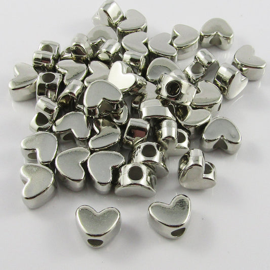 Bulk 50pcs Acrylic Heart Spacer Bead Craft Beads 12x9mm Hole 3.8mm Silver