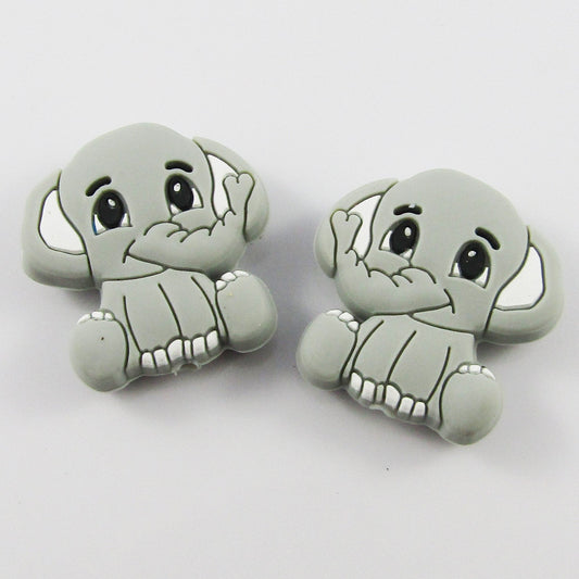 2pcs Elephant Silicone Focal Bead Grey Animal 30x29x10mm Hole 2.8mm Pen Keychain