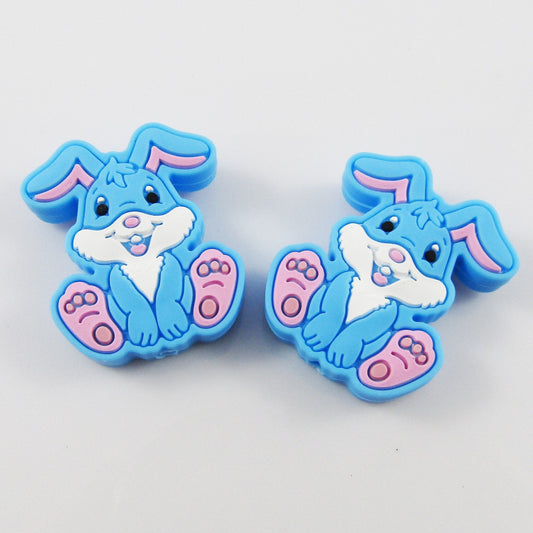 2pcs Easter Bunny Rabbit Silicone Focal Bead BLUE 28x24mm Hole 2mm Pen Keychains