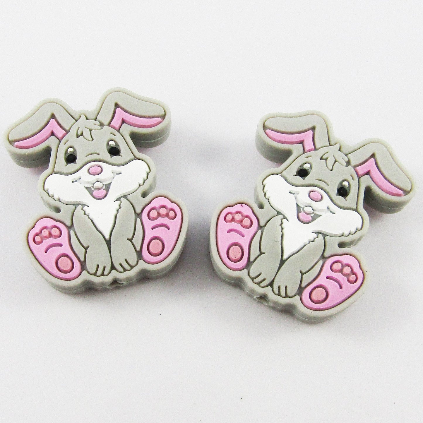 2pcs Easter Bunny Rabbit Silicone Focal Bead GREY 28x24mm Hole 2mm Pen Keychains