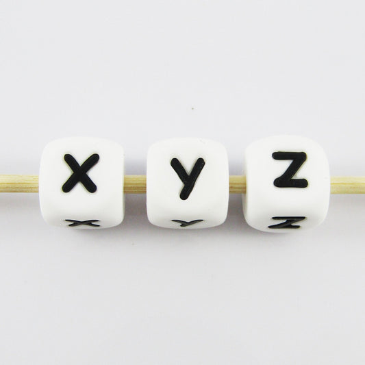 Bulk Pack of 10 White Cube Letter Silicone Bead 12mm with 2mm Hole Pens Lanyards