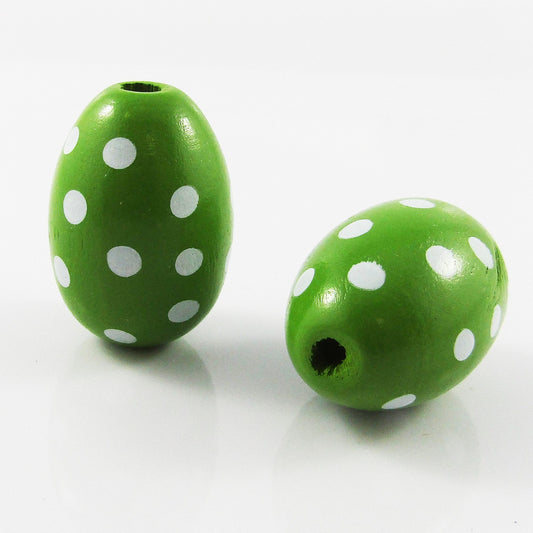 10pcs Hemu Wood Green Spotted Easter Egg Bead Craft 28x19mm Hole 4mm