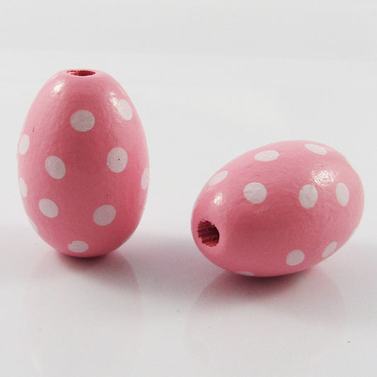 10pcs Hemu Wood Pink Spotted Easter Egg Bead Craft 28x19mm Hole 4mm