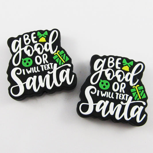 2pcs Be Good I Will Text Santa Christmas Silicone Focal Bead 28x27x7mm Hole 2mm