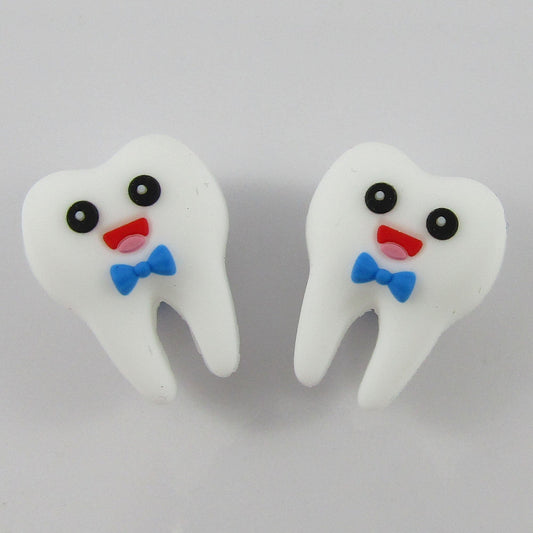 2pcs Tooth Dentist Theme Silicone Focal Bead 22x18x17mm Hole 2mm