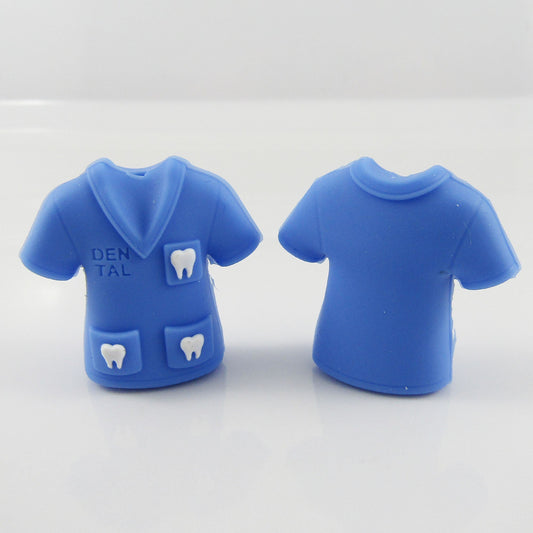 2pcs Dental Scrub Top Dentist Theme Silicone Focal Bead 28x30x13mm Hole 2mm