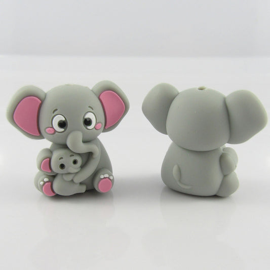 2pcs Elephant Mother & Baby Mothers Day Silicone Focal Bead 29x32x16mm Hole 2mm