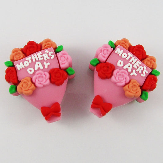 2pcs Bouquet of Flowers Mothers Day Silicone Focal Bead 30x25x15mm Hole 2mm