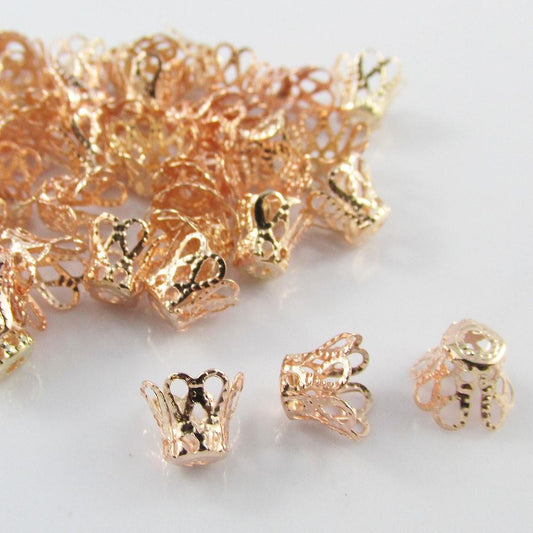 Bulk 50pcs Filigree Bead Cap Rose Gold 8x8mm Hole 2mm