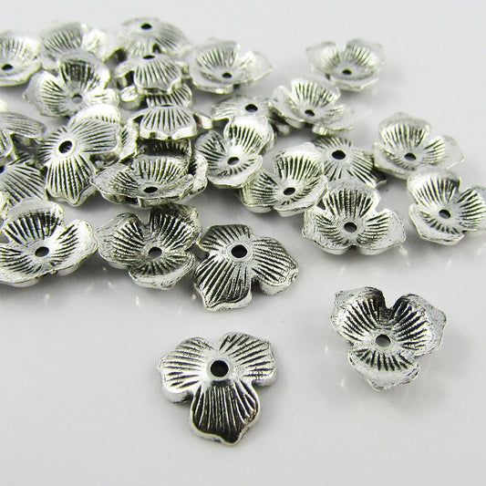 Bulk 50pcs 3 Petal Flower Bead Cap Antique Silver 11x10mm Hole 1.5mm