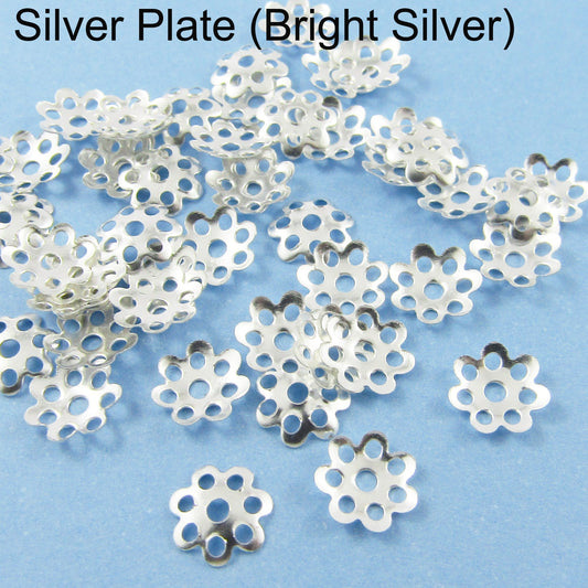 Bulk 50pcs Flower Bead Cap Silver Plate 8x8mm Hole 1mm