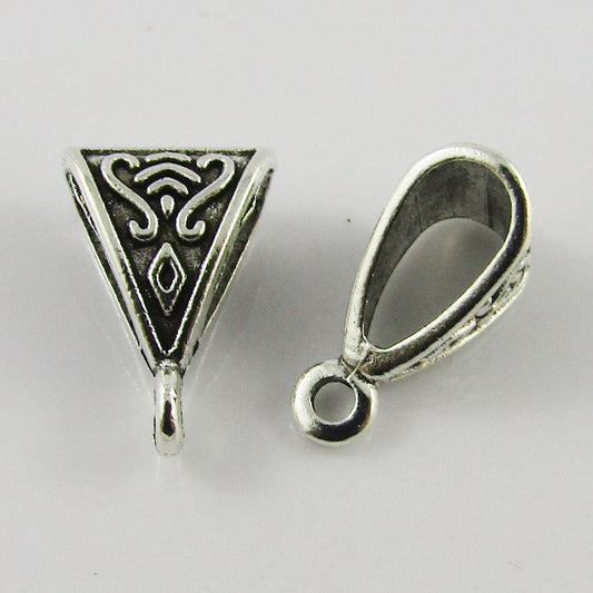 20pce Triangle Scroll Pendant Bail Findings Silver Tone Necklace Finding15x10mm