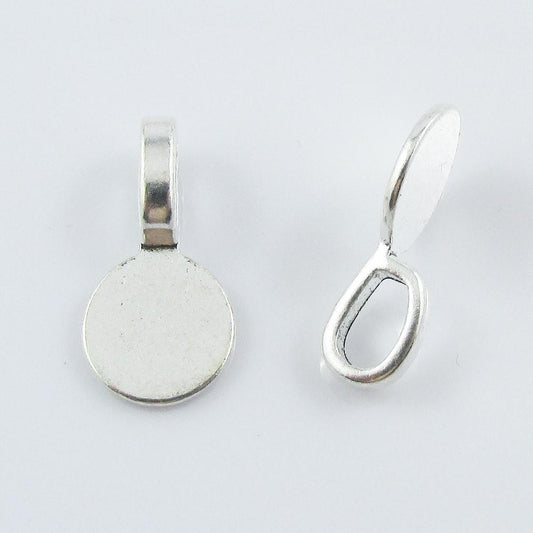 20pk Pendant Bail Findings with Flat 10mm Round Glue Pad Silver Tone 18x10x5.5mm
