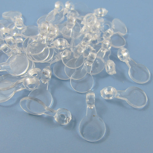 50pk ACRYLIC Pendant Bail with Flat Round Glue Pad Clear 16x8mm Hole 2mm