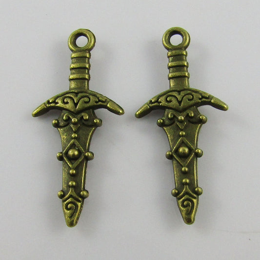 Bulk Engraved Dagger Charm Pendant Antique Bronze 28x12mm Alloy Select Qty