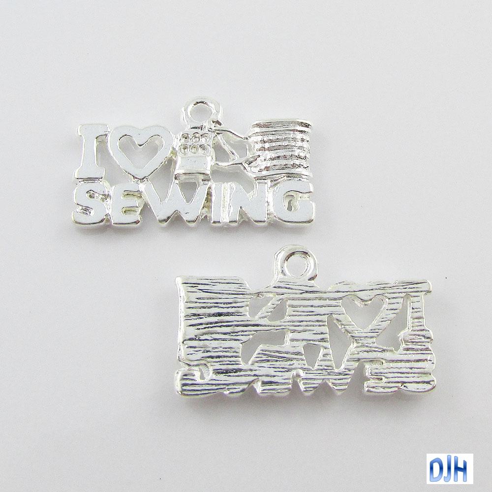 Bulk I Love Sewing Charm Pendant Silver Plate Select Qty