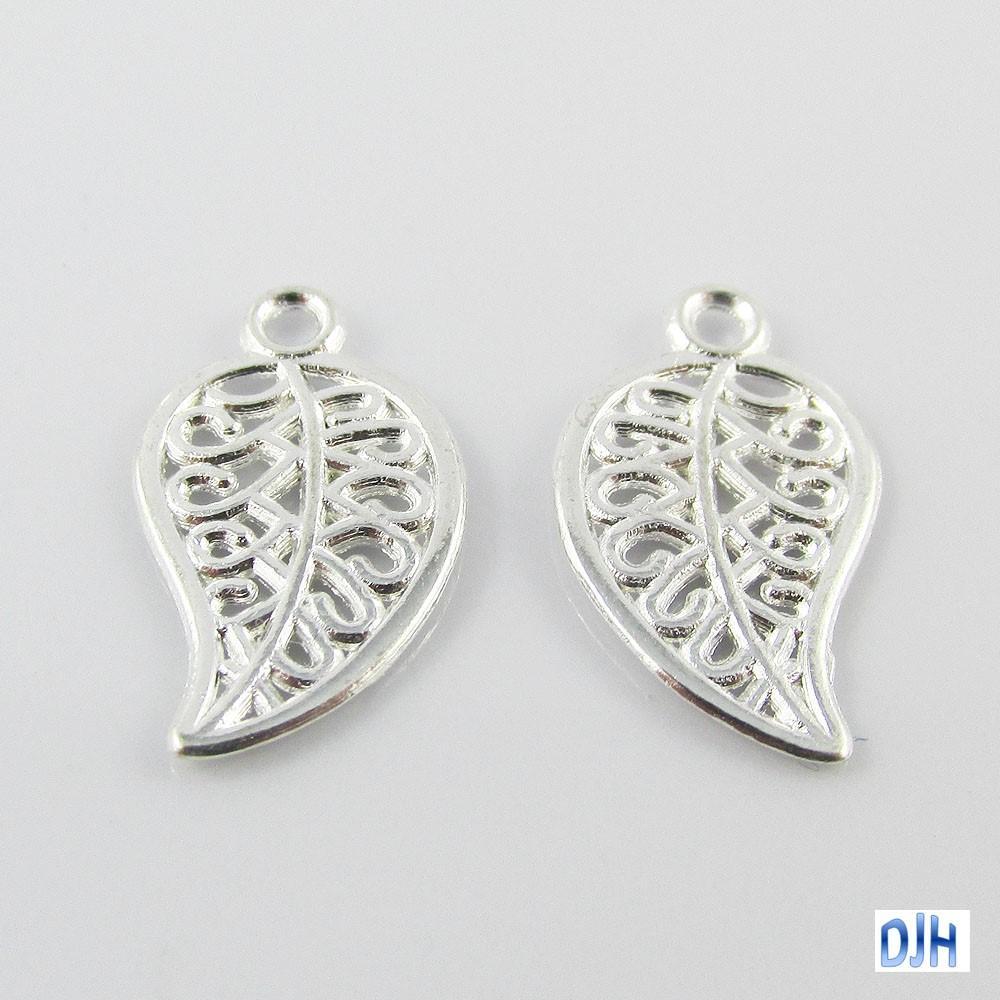 Bulk Leaf Charm Pendant Filigree Nature Autumn Silver Plate 18x10mm Select Qty