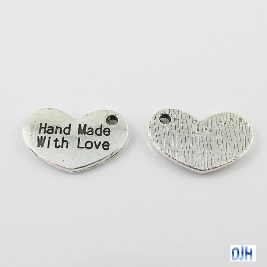Bulk Hand Made with Love Heart Charm Pendant Message Charm 15x10mm Select Qty
