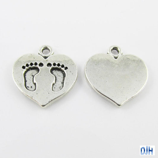 Bulk Footprint Heart Charm Pendant Baby Love 15x14mm Select Qty