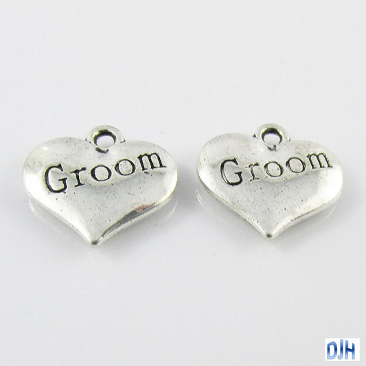Bulk Groom Heart Charm Pendant Love Wedding 15x14mm Select Qty