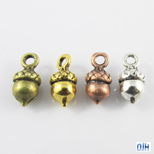 Bulk 3D Mini Acorn Charm Pendant 14x7mm Pack of 10 Select Colour