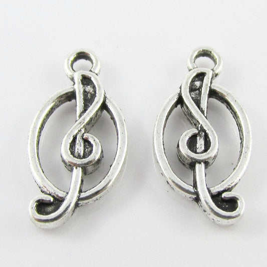 Mini Oval Treble Clef Charm Pendant Musician Music Note 17x9mm Select Qty