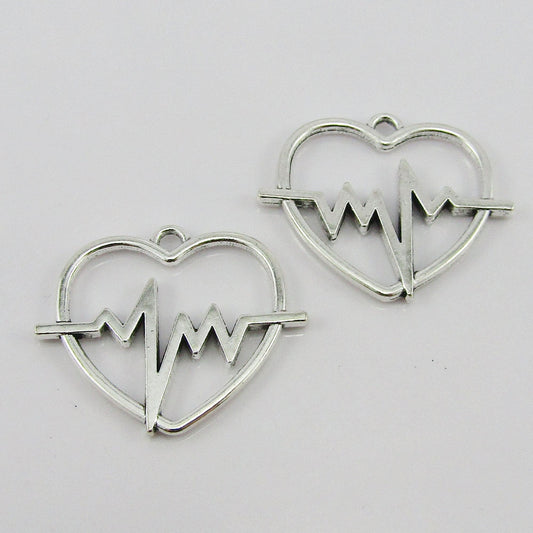 Bulk Heartbeat Hollow Heart Charm Pendant Silver Tone 24.5x29x2mm Select Qty