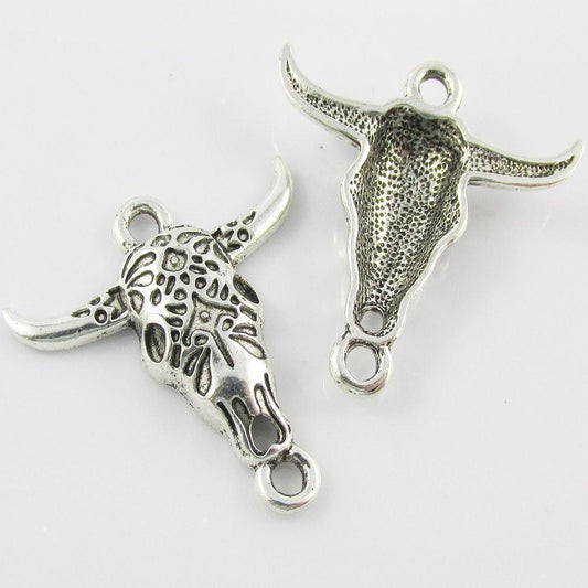 Bulk Long Horn Cattle Head Charm Pendant Connector 1/1 Loop 29x28mm Select Qty