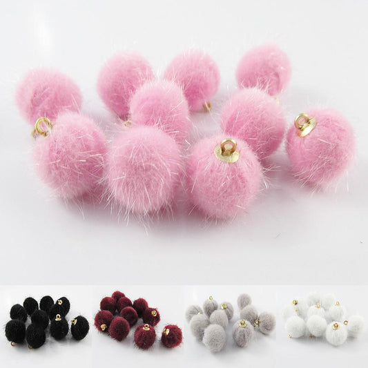 Bulk 10pce Fuzzy Pom Pom Ball Charm Pendant Faux Mink Fur Select Colour