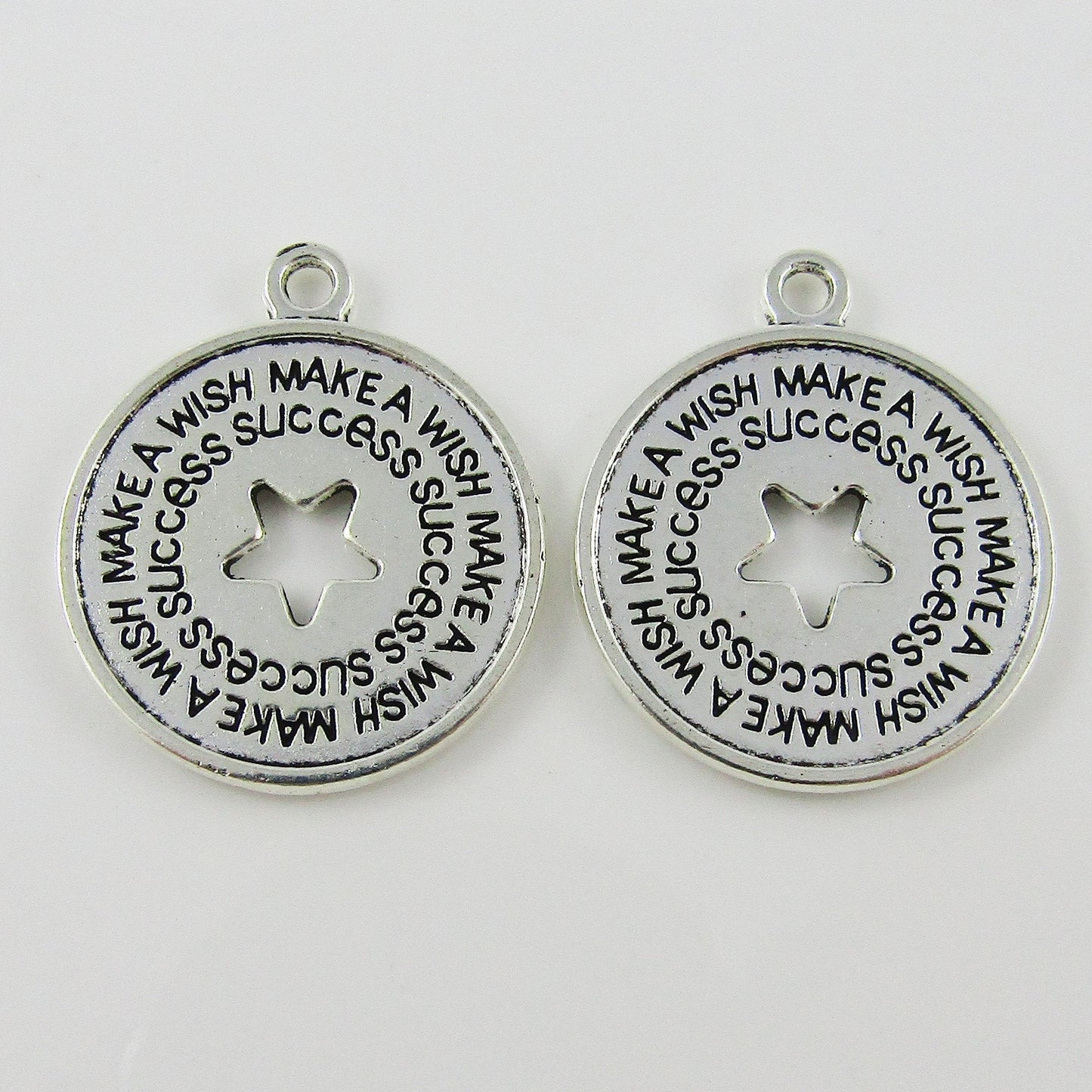 BULK Make a Wish Disc Charm Pendant Success Message Wish 26x22mm Select Qty