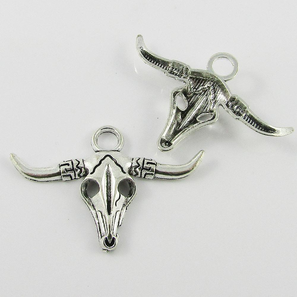 Bulk Skeleton Cattle Head Charm Pendant Longhorn Bovine 45x31mm Select Qty