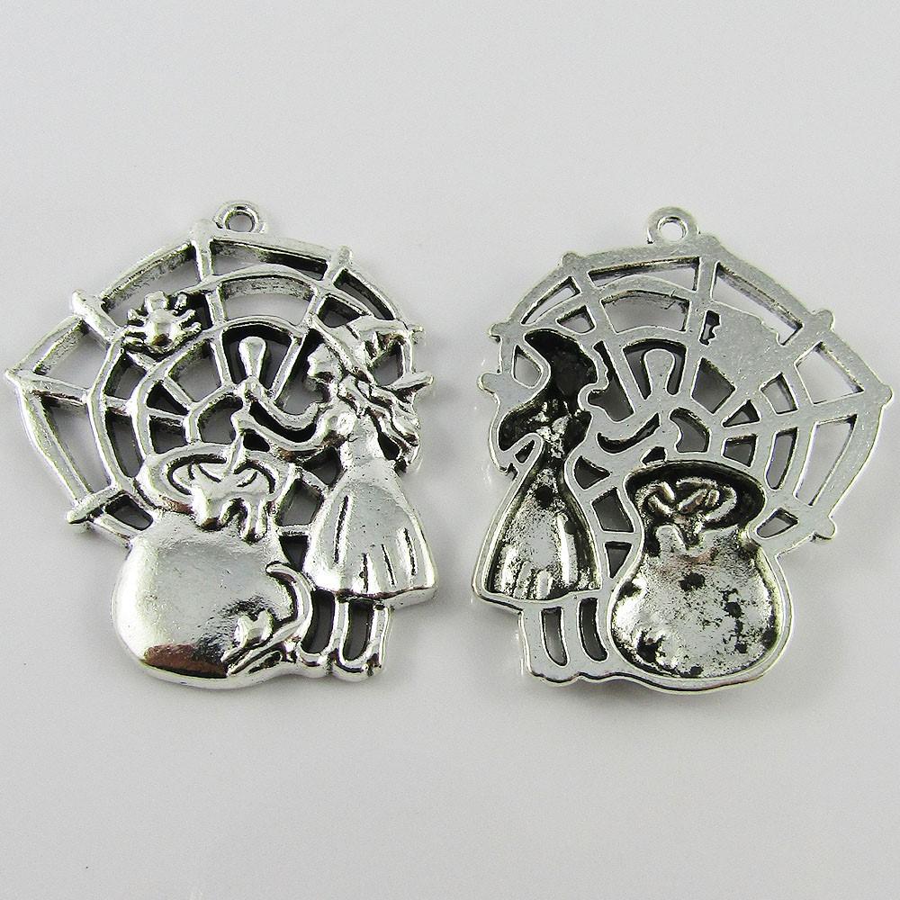 Bulk Web Witch Cauldron Charm Pendant Spooky Halloween 40x22mm Select Qty